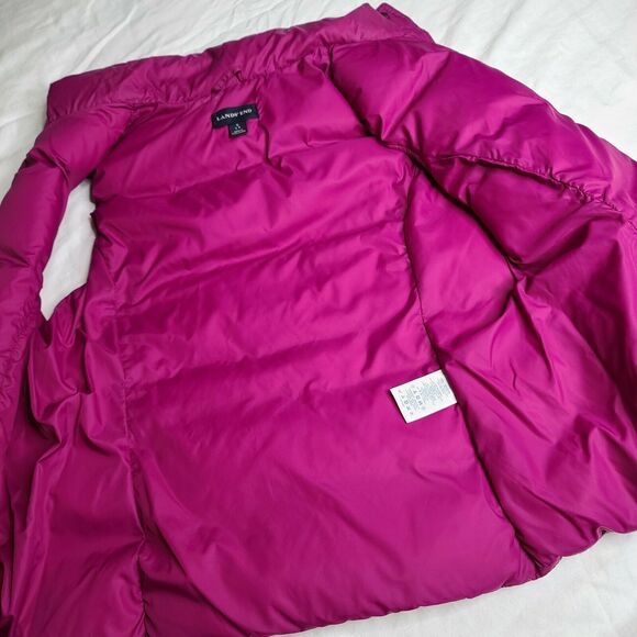 Lands End Puffer Vest Down Feathers Pink Magenta Small Sleeveless Jacket Pockets - Picture 7 of 11